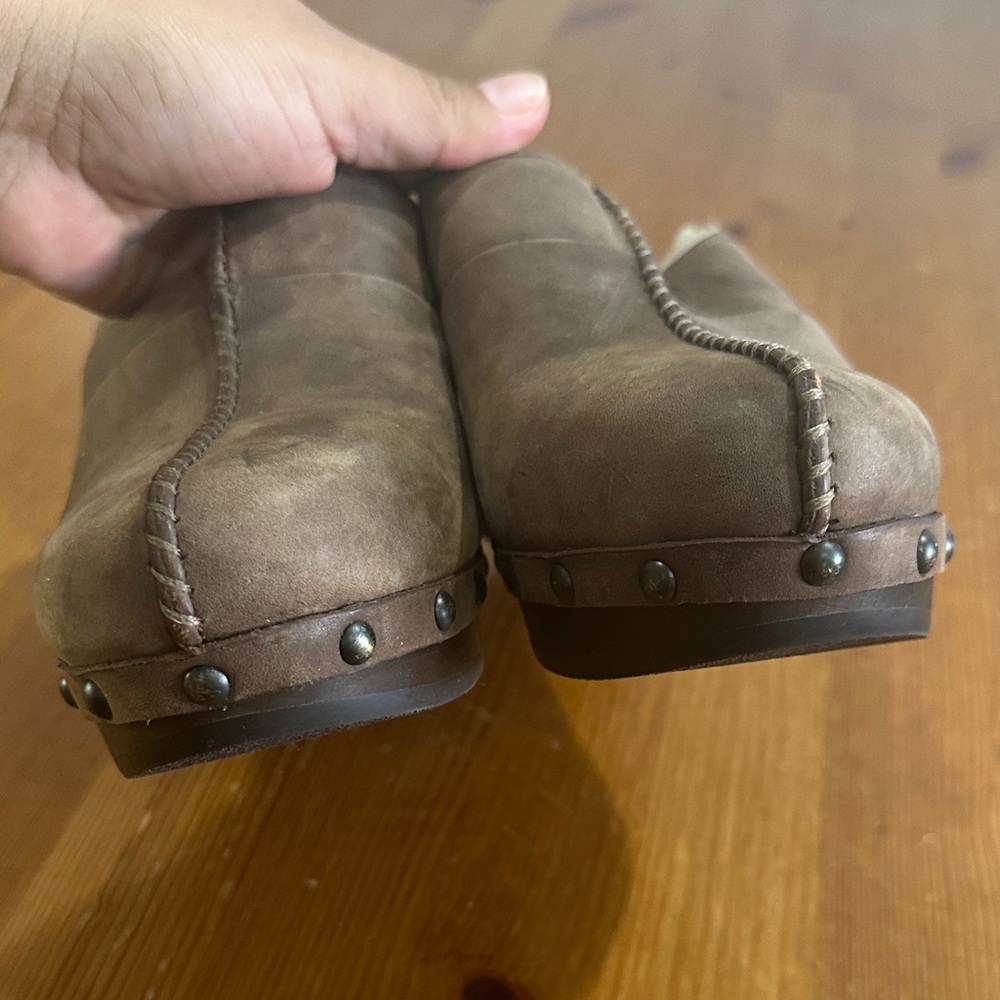 UGG Taupe Suede Shearling-Lined Clog Mules - Picture 8 of 15